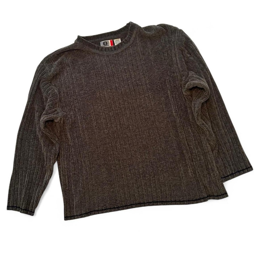 90s 00s Arizona Jeans Co dark gray ribbed academic crewneck metro grunge sweater